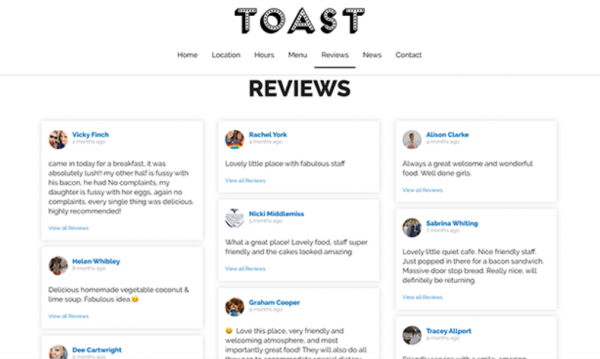 Desain yang menonjolkan review pelanggan dan testimoni